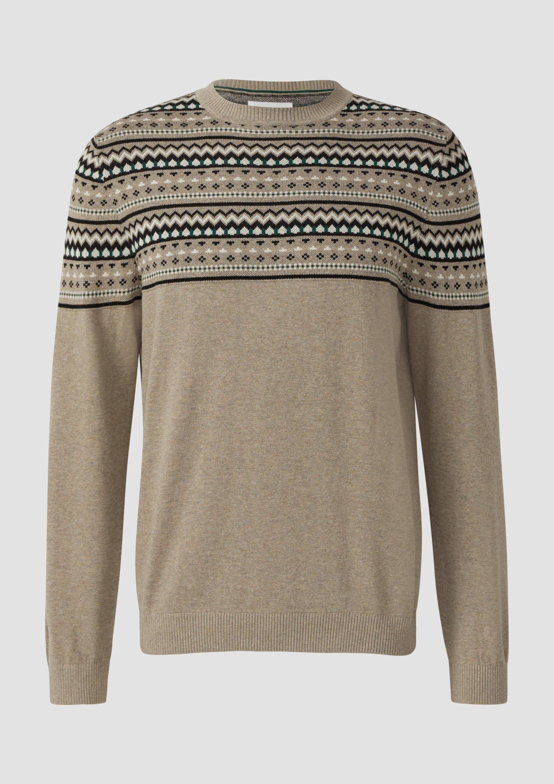 s.Oliver - Baumwollpullover mit Norwegermuster, Herren, Beige von s.Oliver