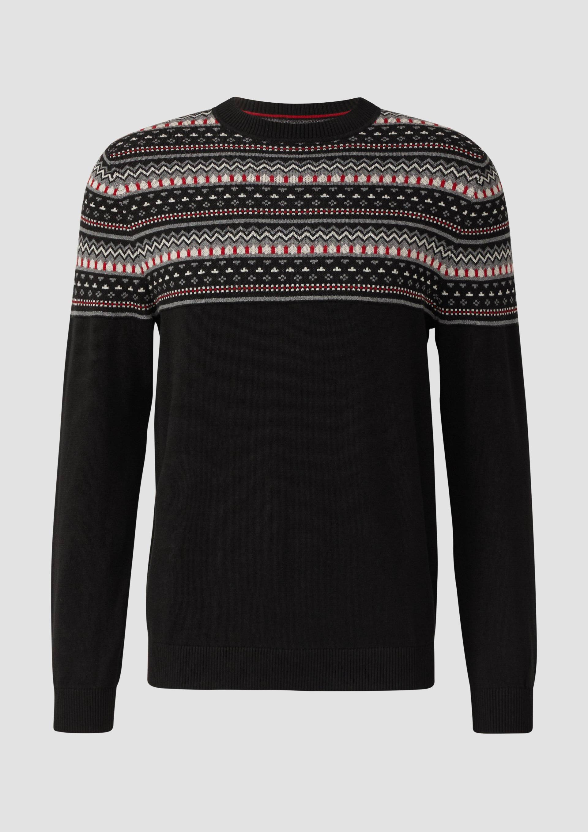 s.Oliver - Baumwollpullover mit Norwegermuster, Herren, schwarz von s.Oliver