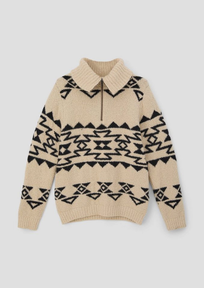 s.Oliver Strickpullover Bouclépullover mit Troyer-Kragen Rippbündchen von s.Oliver