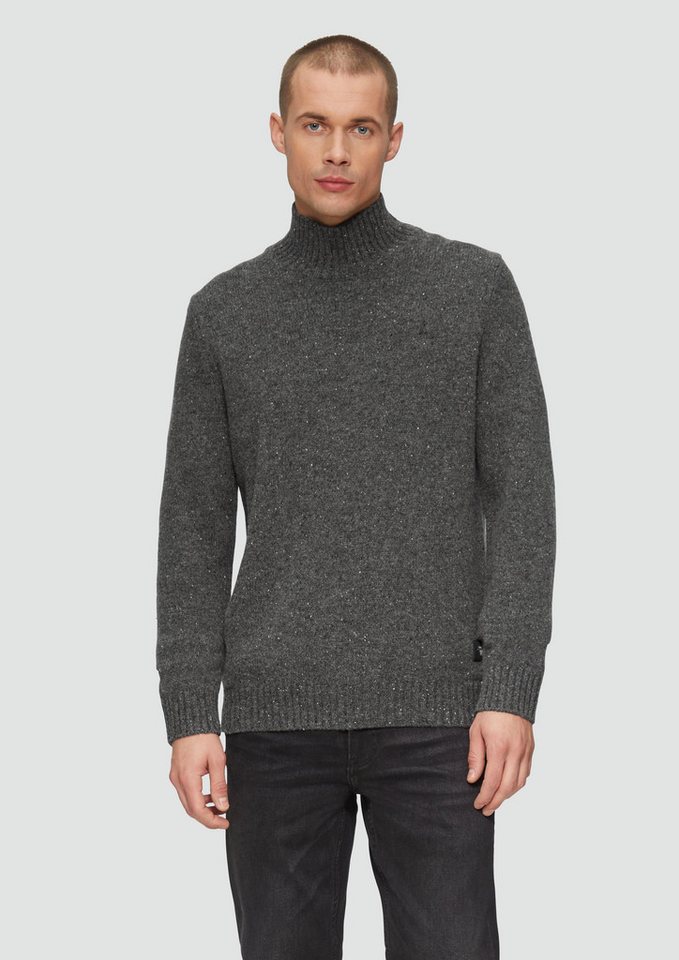 s.Oliver Strickpullover Softer Stehkragenpullover aus reiner Wolle Rippblende von s.Oliver