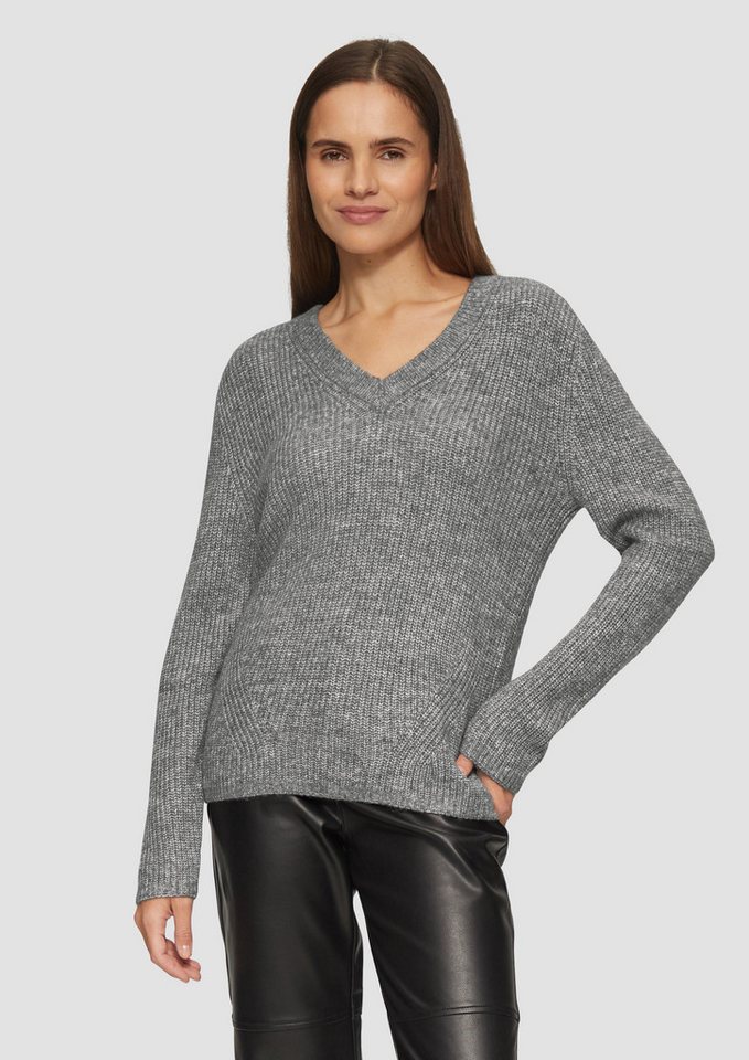 s.Oliver Strickpullover Strickpullover mit V-Ausschnitt und Rippblende Rippblende von s.Oliver