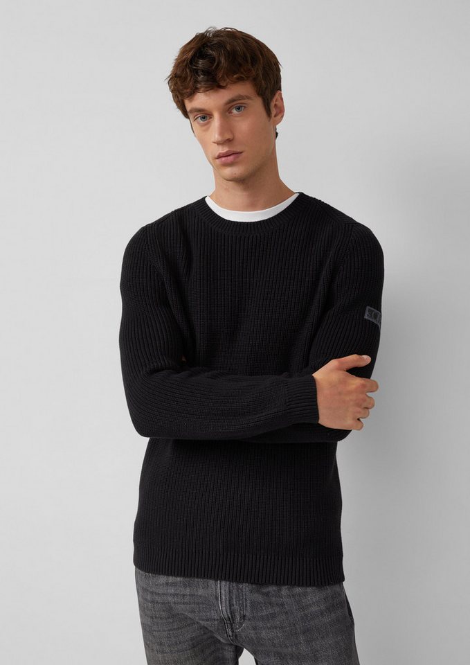 s.Oliver Strickpullover Strukturierter Baumwoll-Pullover mit Label-Patch von s.Oliver