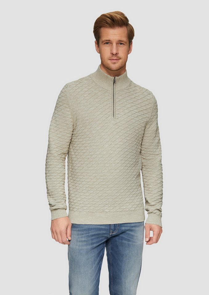 s.Oliver Strickpullover Strukturierter Pullover mit Half-Zip Rippblende von s.Oliver