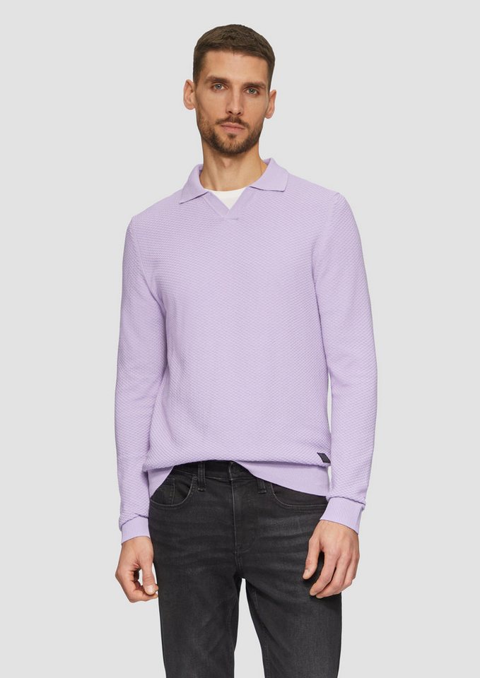 s.Oliver Strickpullover Strukturierter Strickpullover mit Polokragen Logo von s.Oliver