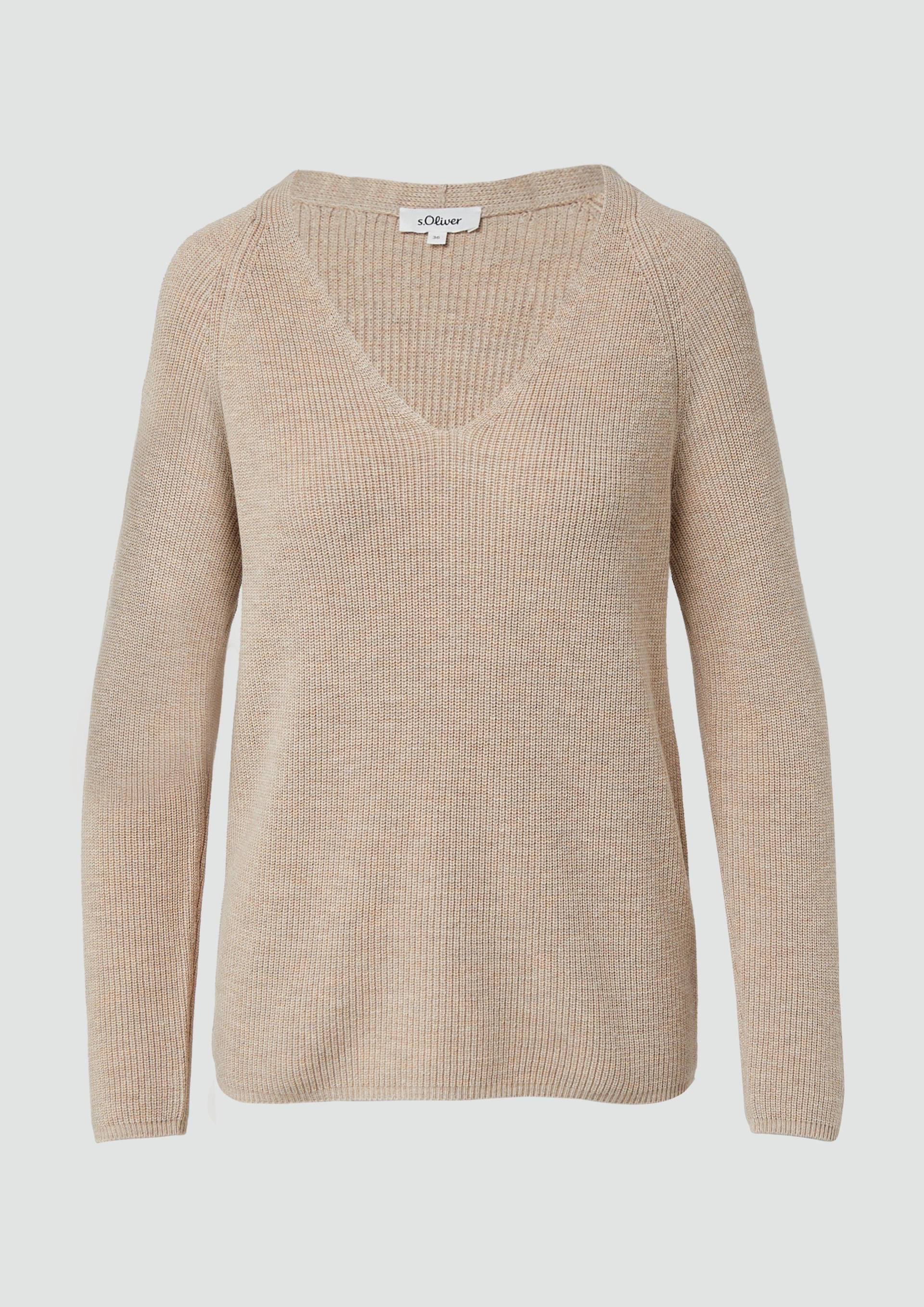 s.Oliver - Strickpullover aus Baumwollmix mit V-Ausschnitt, Damen, Beige s.Oliver - Strickpullover aus Baumwollmix mit V-Ausschnitt, Damen, Beige von s.Oliver
