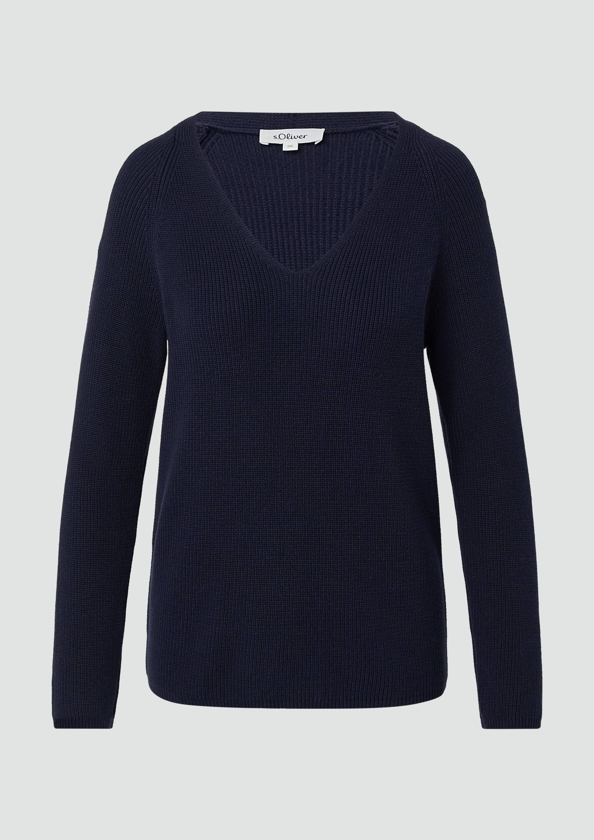 s.Oliver - Strickpullover aus Baumwollmix mit V-Ausschnitt, Damen, blau von s.Oliver