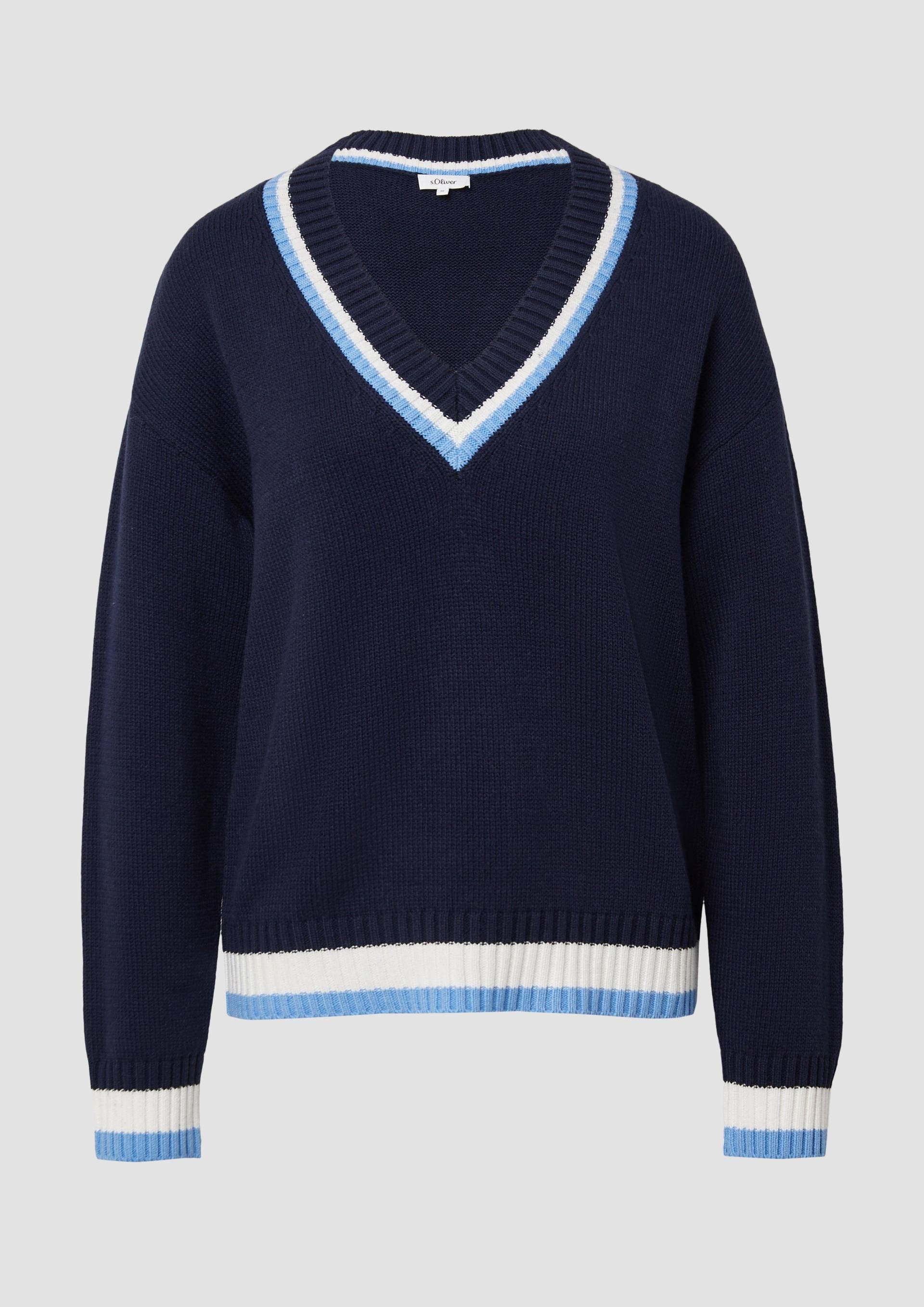 s.Oliver - Strickpullover aus Baumwollmix mit tiefem V-Ausschnitt, Damen, blau s.Oliver - Strickpullover aus Baumwollmix mit tiefem V-Ausschnitt, Damen, blau von s.Oliver