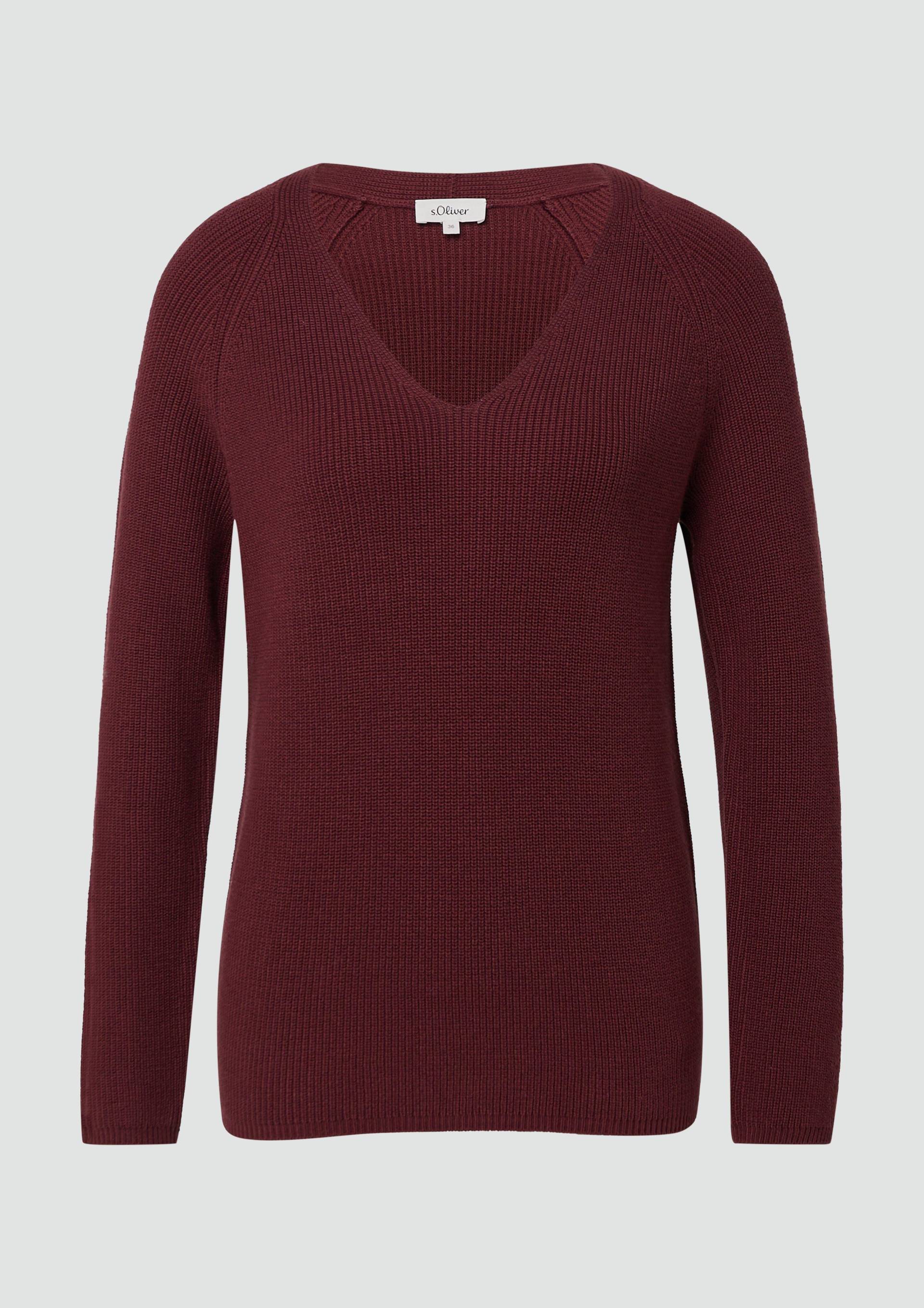 s.Oliver - Strickpullover aus Baumwollmix mit V-Ausschnitt, Damen, rot s.Oliver - Strickpullover aus Baumwollmix mit V-Ausschnitt, Damen, rot von s.Oliver