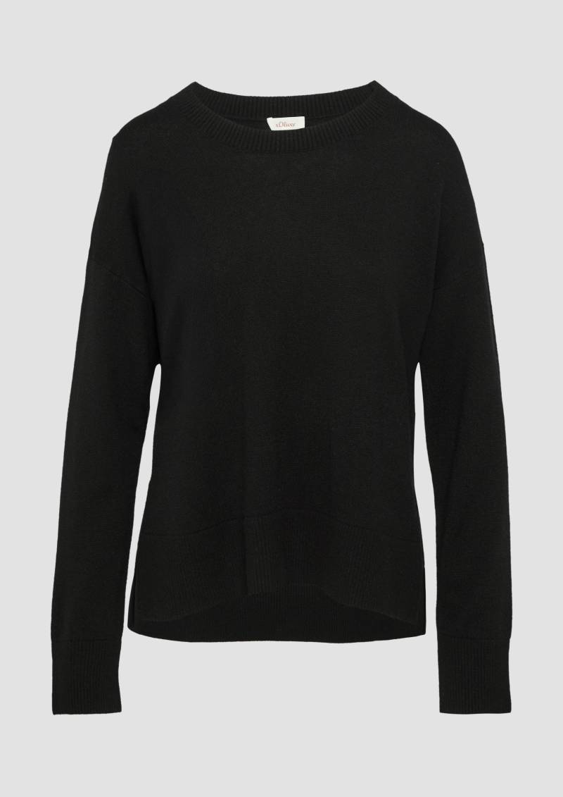 s.Oliver - Strickpullover aus Kaschmirmix mit seitlichen Schlitzen, Damen, schwarz von s.Oliver