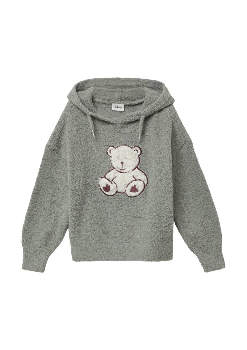 s.Oliver - Strickpullover aus Teddy-Plüsch mit Kapuze und Front-Applikation, Kinder, grau von s.Oliver