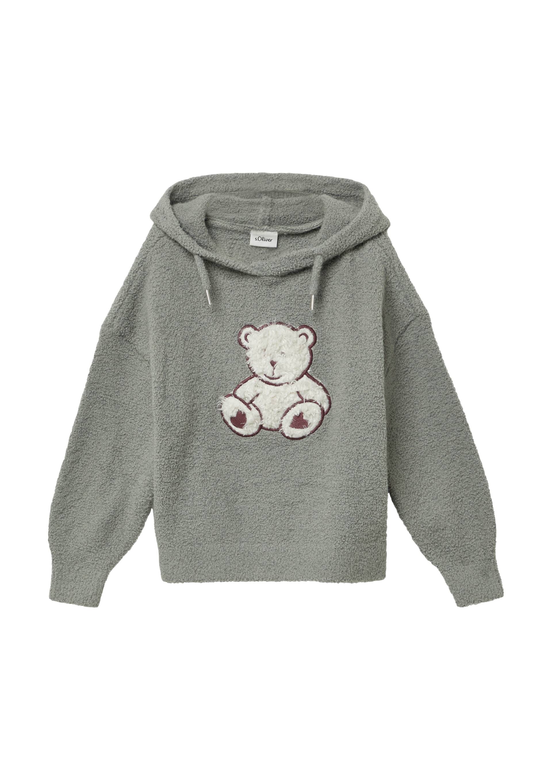 s.Oliver - Strickpullover aus Teddy-Plüsch mit Kapuze und Front-Applikation, Kinder, grau von s.Oliver