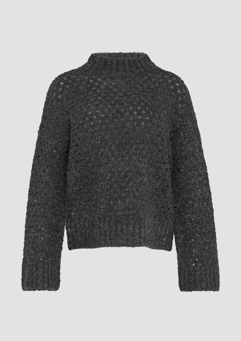 s.Oliver - Ajour-Pullover mit offenem Strickmuster und Trompetenärmeln, Damen, grau von s.Oliver