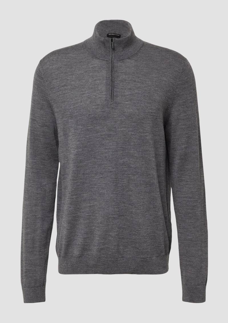 s.Oliver - Strickpullover aus reiner Merinowolle mit Troyer-Kragen, Herren, grau von s.Oliver