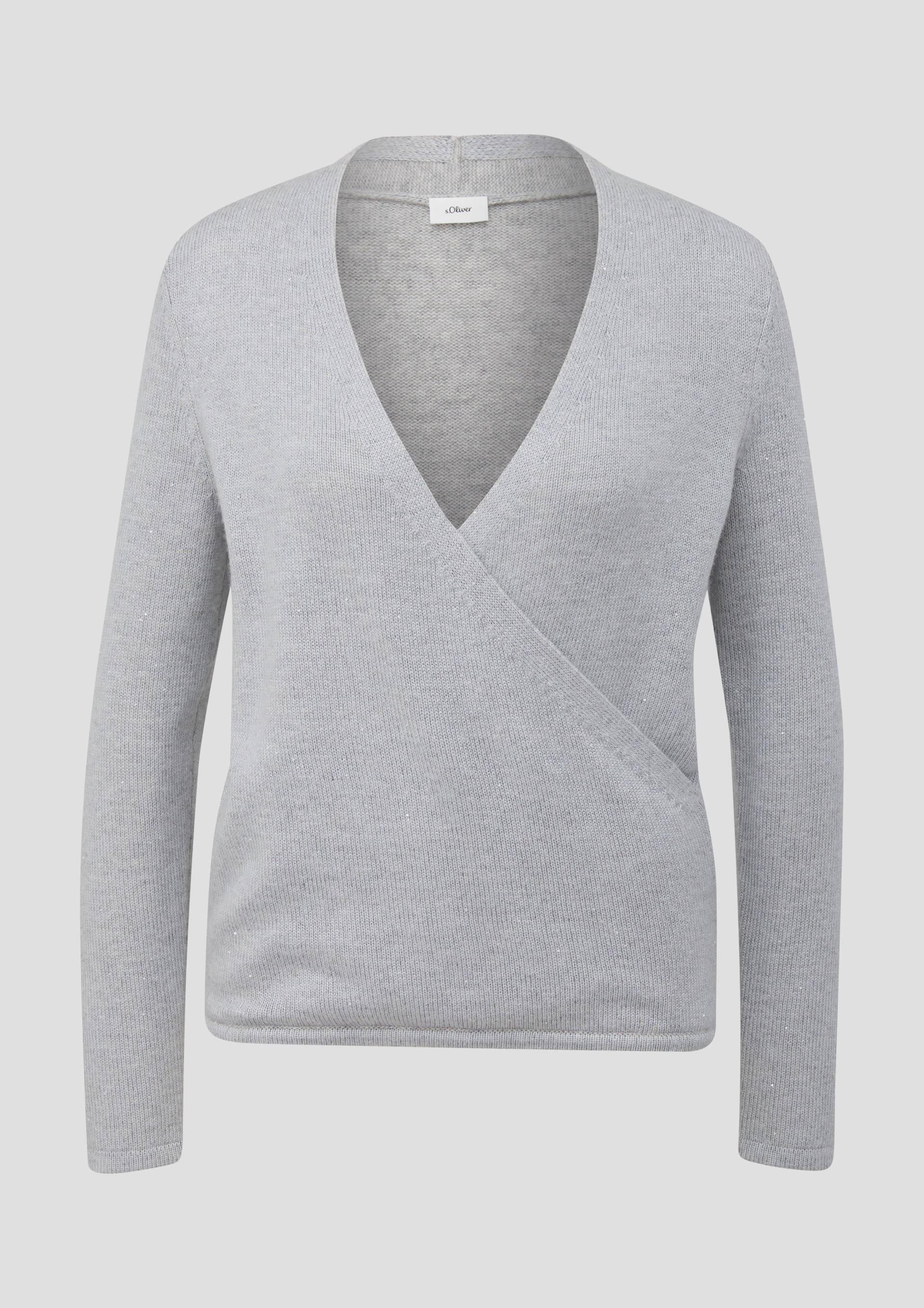 s.Oliver - Strickpullover in Wickeloptik mit feinen Pailletten, Damen, grau s.Oliver - Strickpullover in Wickeloptik mit feinen Pailletten, Damen, grau von s.Oliver