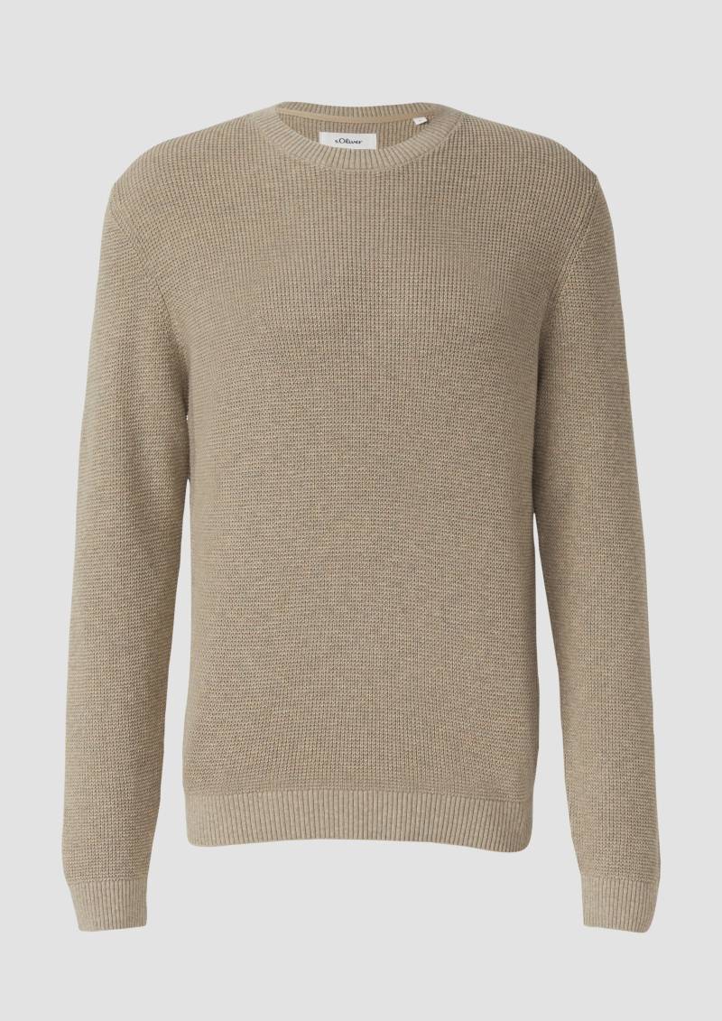 s.Oliver - Strickpullover mit Crew Neck und Strukturmuster, Herren, Beige von s.Oliver