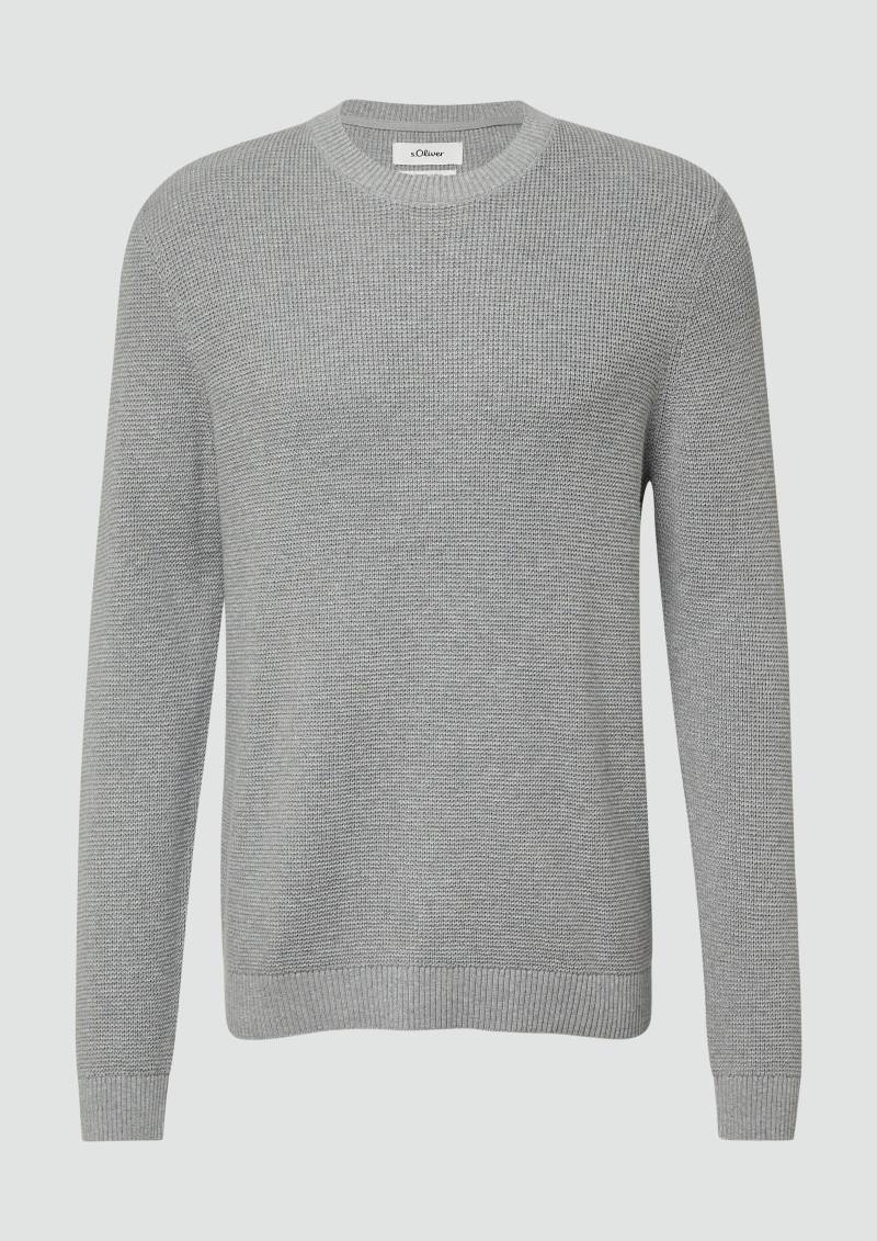 s.Oliver - Strickpullover mit Crew Neck und Strukturmuster, Herren, grau von s.Oliver