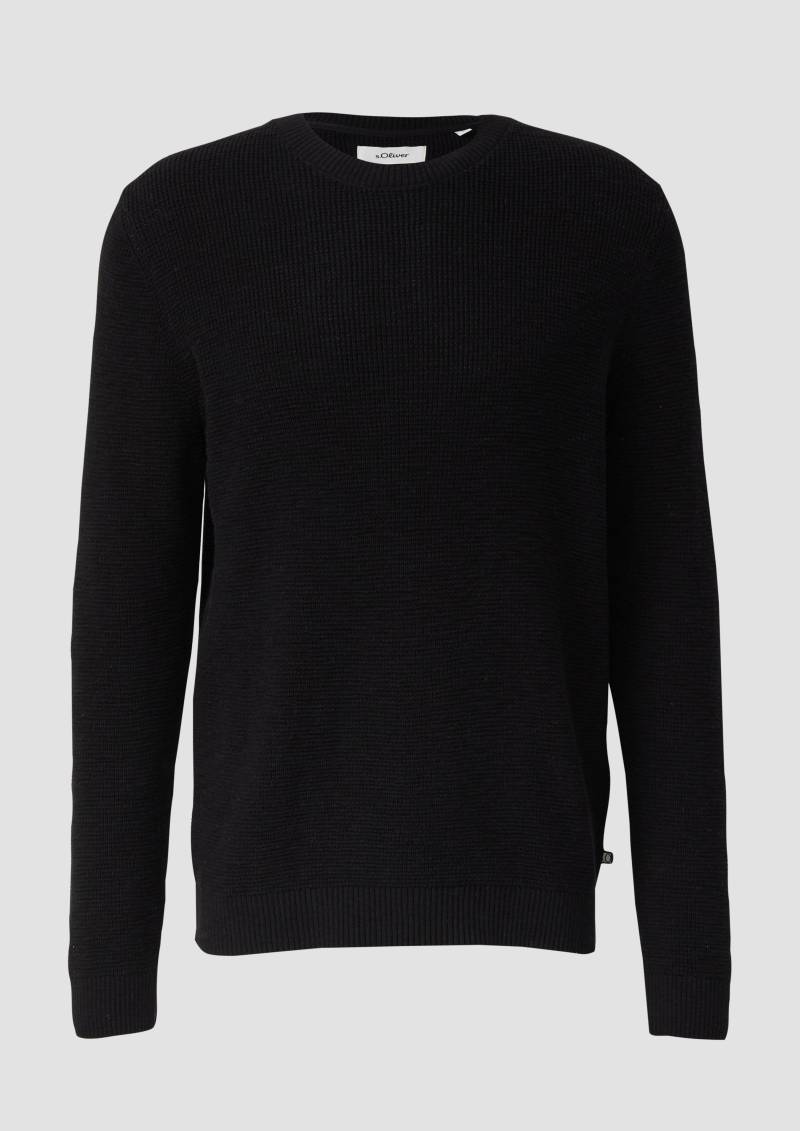 s.Oliver - Strickpullover mit Crew Neck und Strukturmuster, Herren, schwarz von s.Oliver