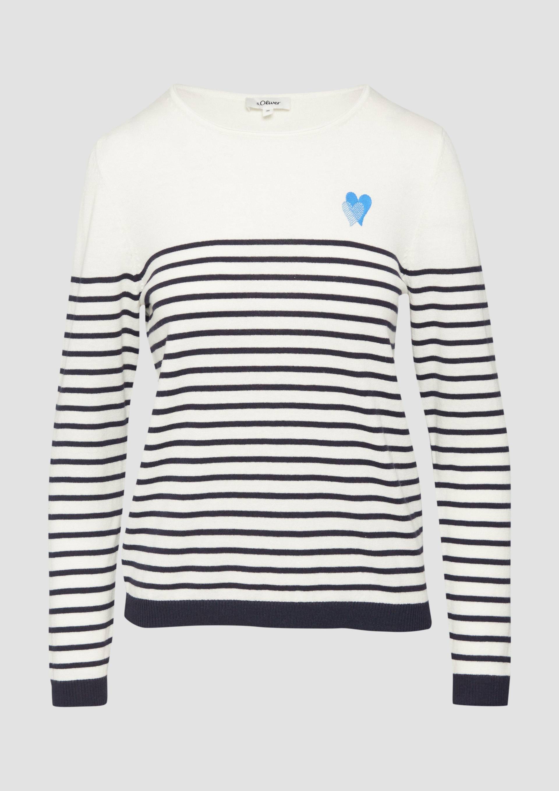 s.Oliver - Strickpullover mit Herz-Stickerei, Damen, blau von s.Oliver