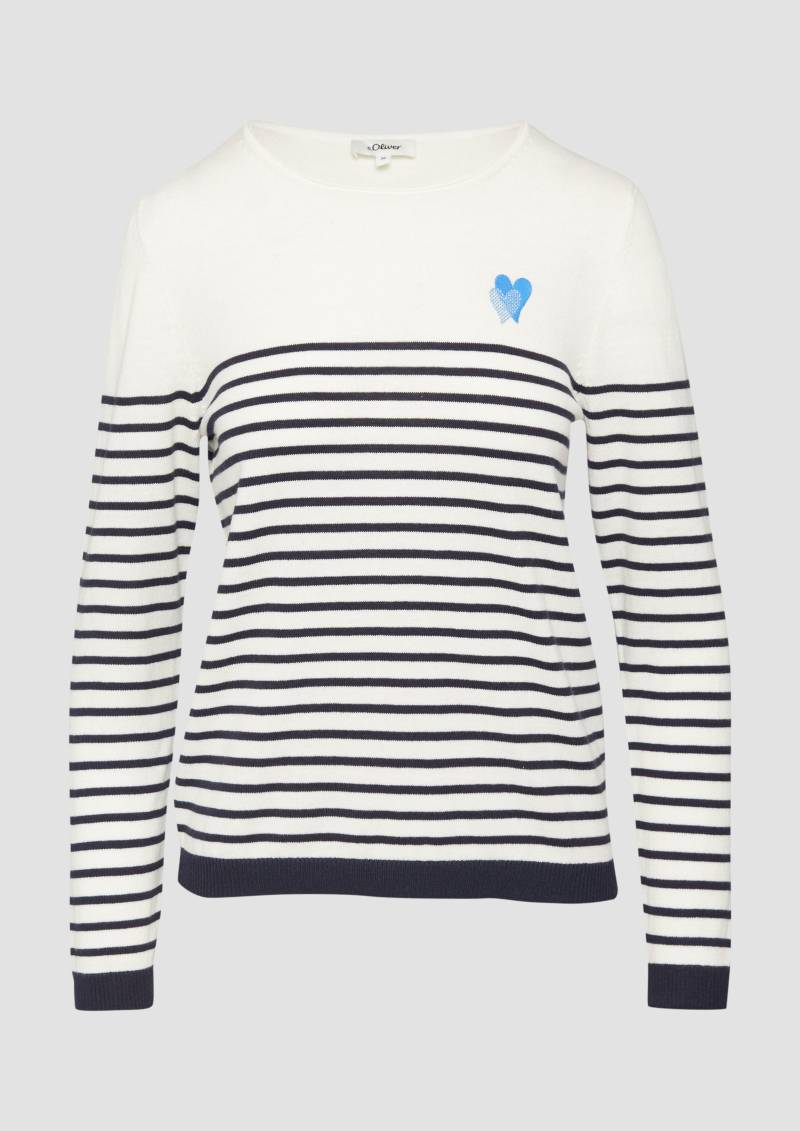 s.Oliver - Strickpullover mit Herz-Stickerei, Damen, blau von s.Oliver