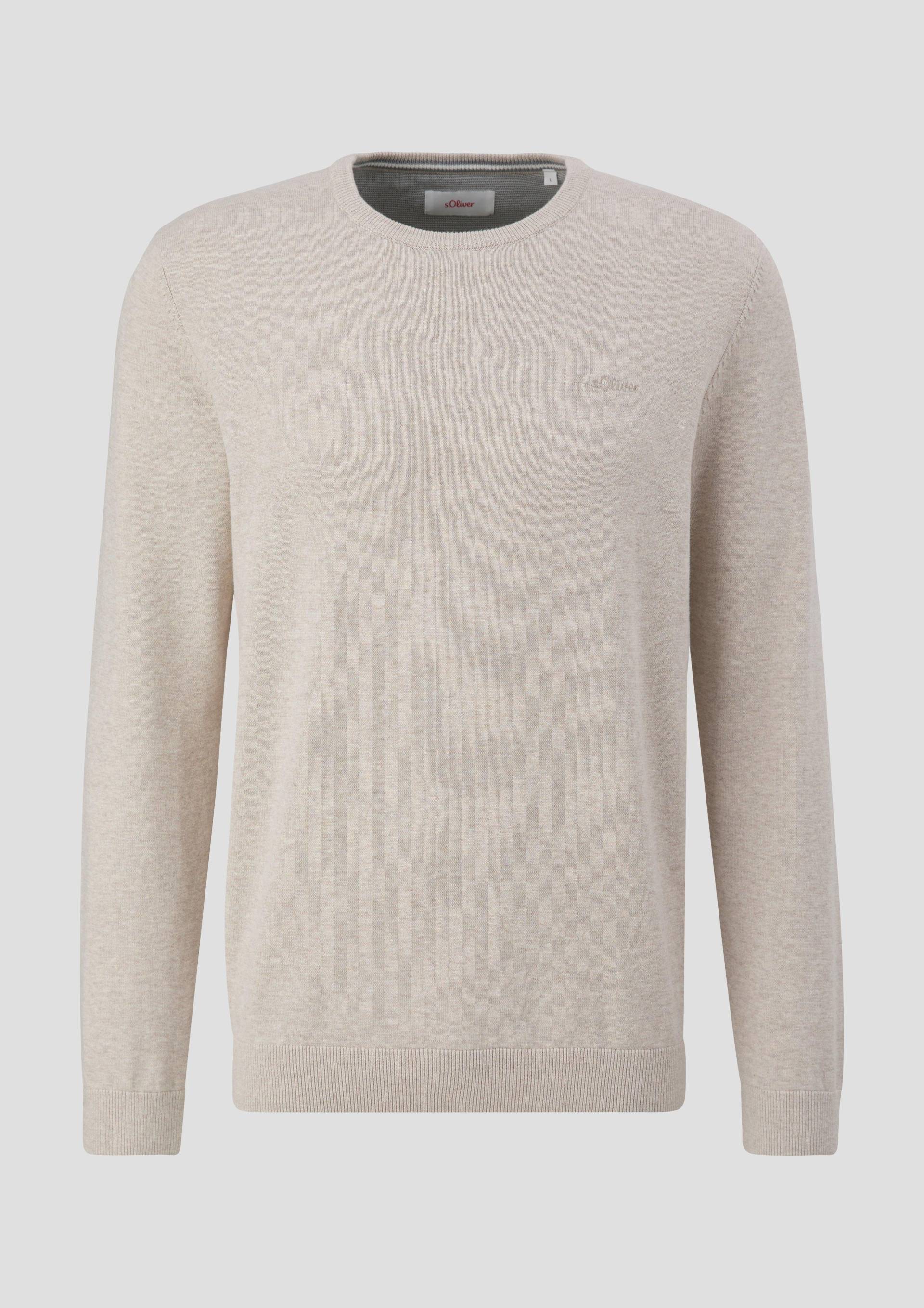 s.Oliver - Strickpullover mit Logo-Stickerei, Herren, Beige von s.Oliver