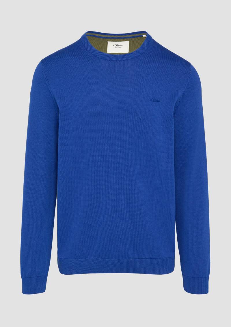 s.Oliver - Strickpullover mit Logo-Stickerei, Herren, blau von s.Oliver