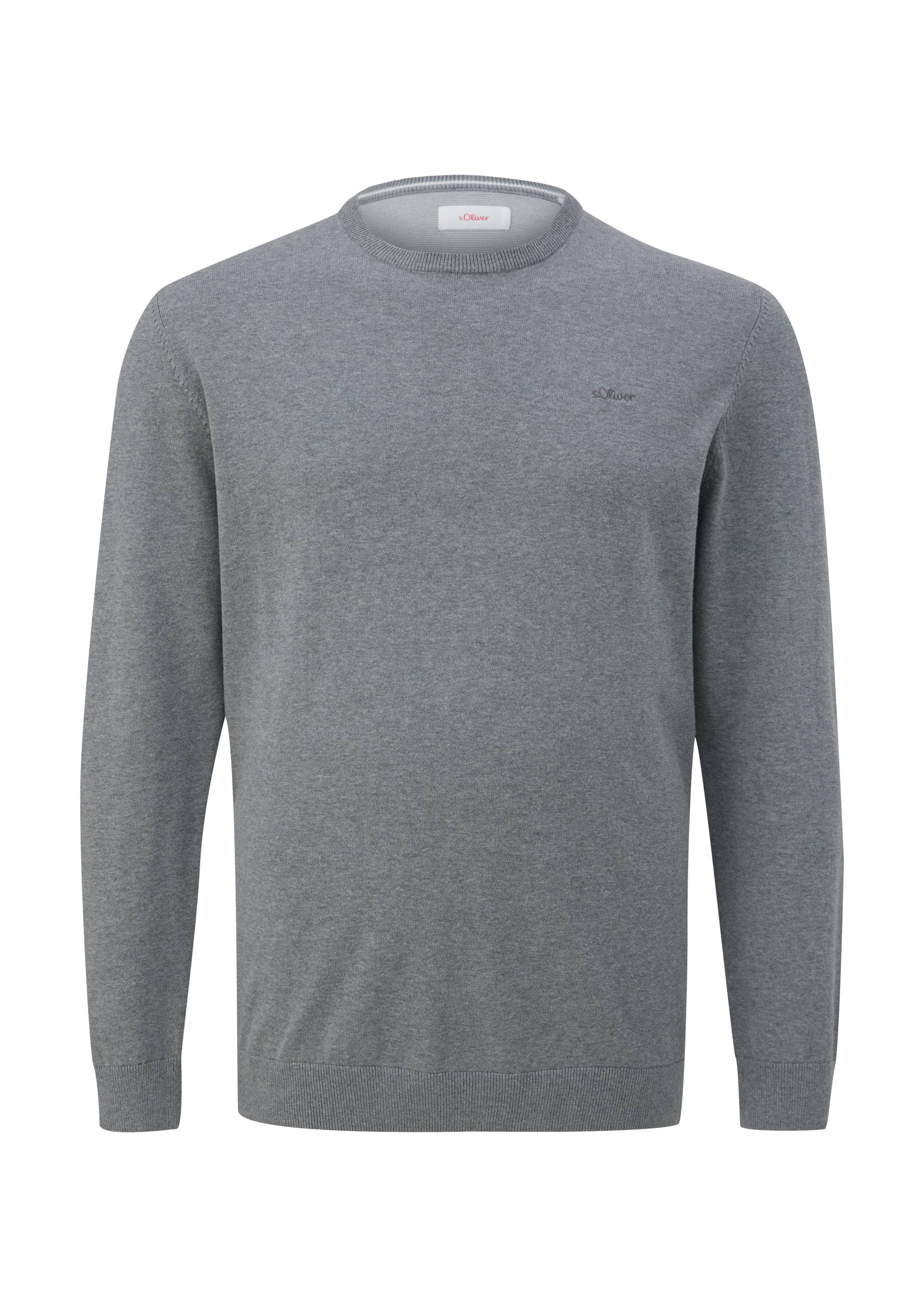 s.Oliver - Strickpullover mit Logo-Stickerei, Herren, grau von s.Oliver