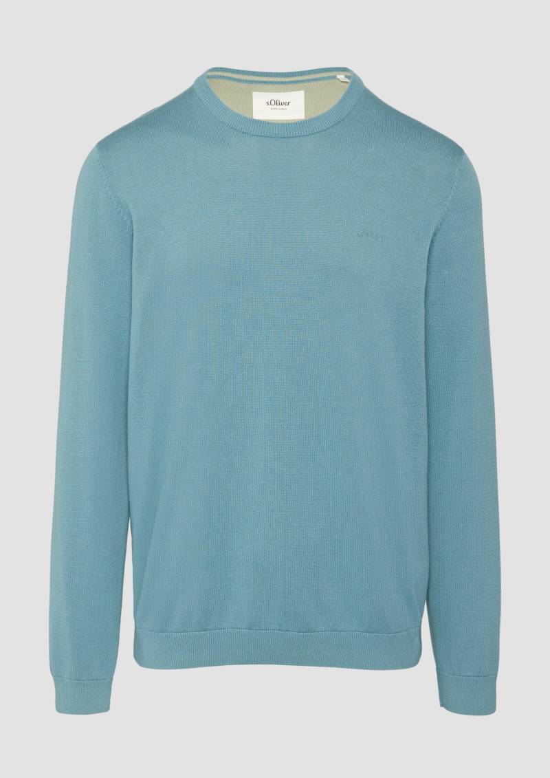 s.Oliver - Strickpullover mit Logo-Stickerei, Herren, türkis von s.Oliver