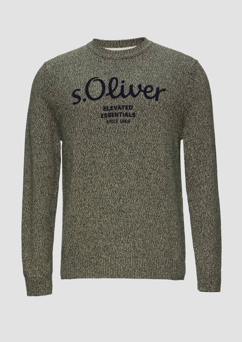 s.Oliver - Strickpullover mit Logo in Melange-Optik, Herren, beige|olive von s.Oliver
