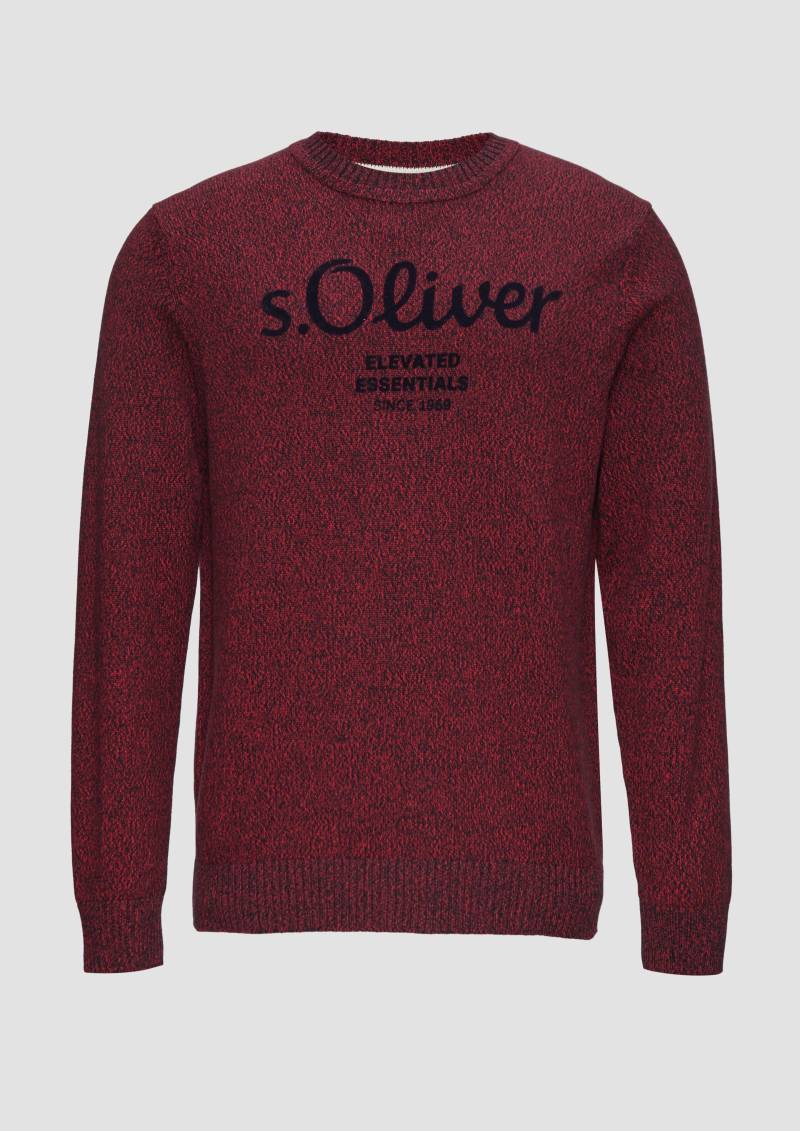 s.Oliver - Strickpullover mit Logo in Melange-Optik, Herren, rot von s.Oliver