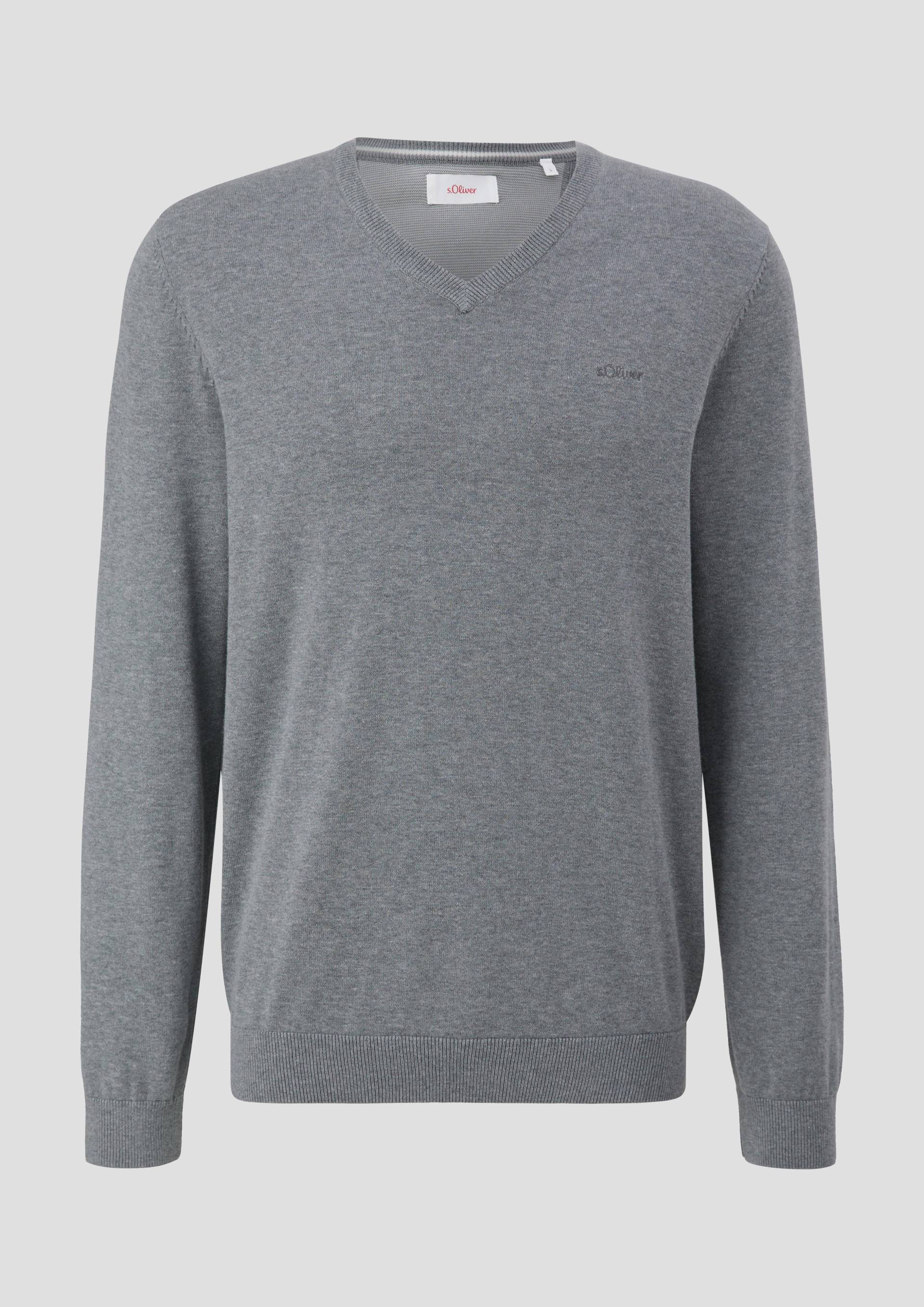 s.Oliver - Strickpullover mit Logostickerei, Herren, grau von s.Oliver