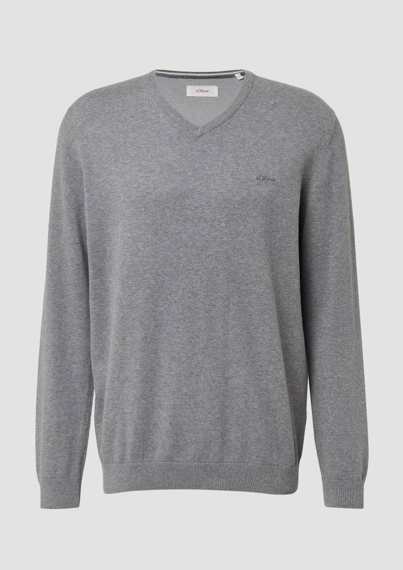 s.Oliver - Strickpullover mit Logo-Stickerei, Herren, grau von s.Oliver