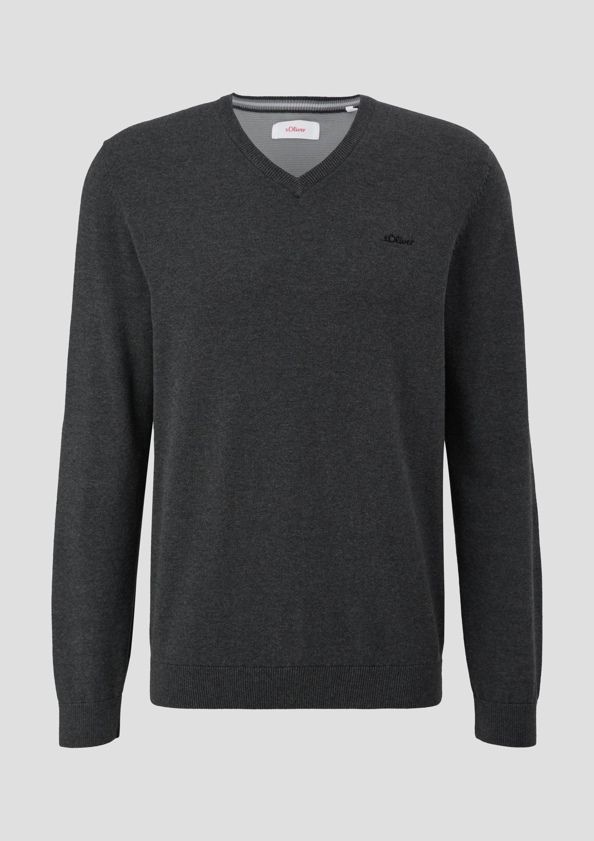 s.Oliver - Strickpullover mit Logostickerei, Herren, grau von s.Oliver