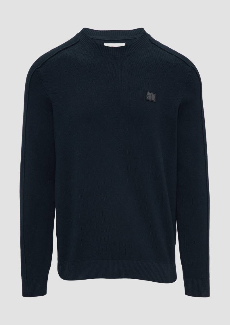 s.Oliver - Strickpullover mit Nahtdetails und Logo, Herren, blau von s.Oliver