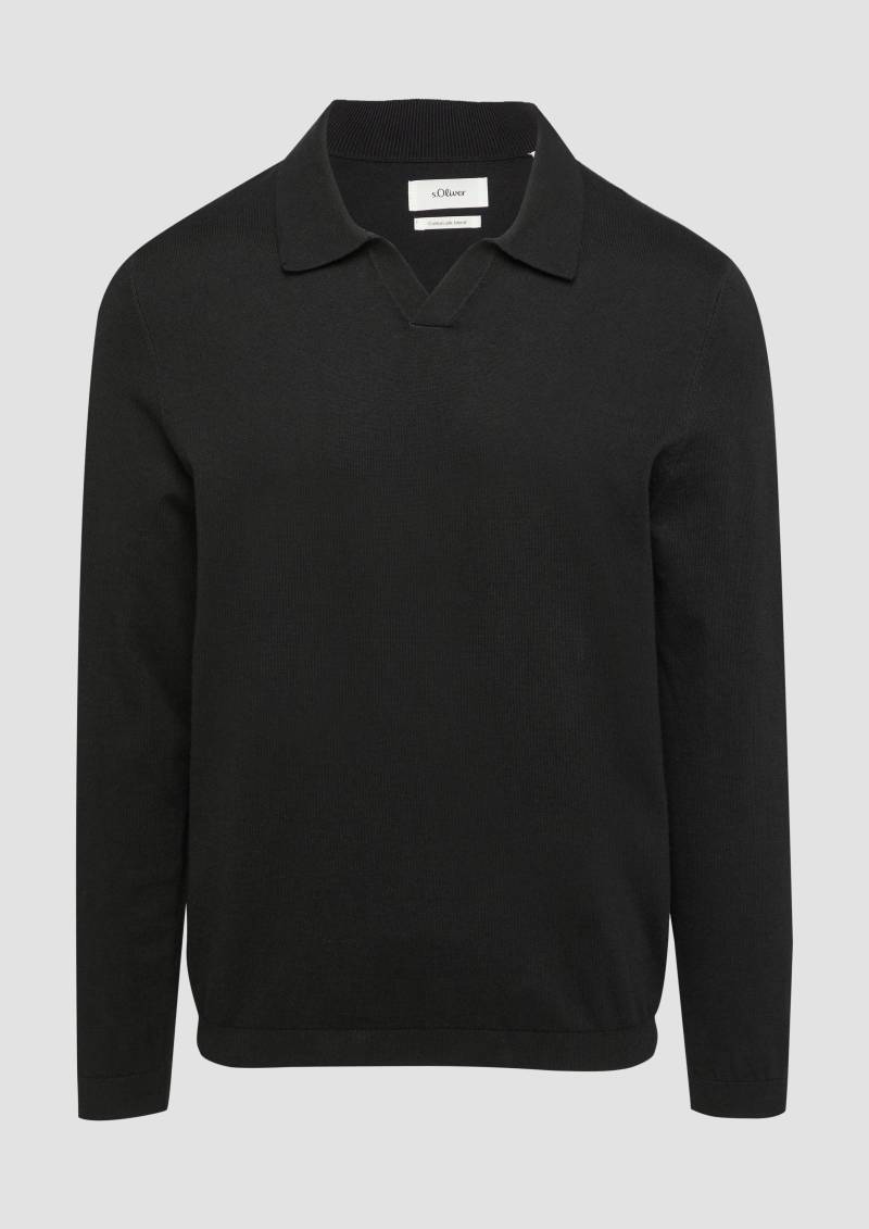 s.Oliver - Strickpullover mit Polokragen und Seide, Herren, schwarz von s.Oliver