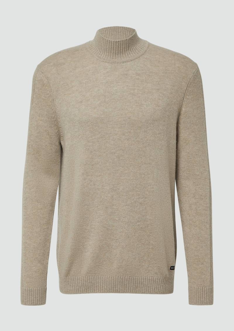 s.Oliver - Strickpullover aus Wollmix mit Stehkragen, Herren, Beige von s.Oliver