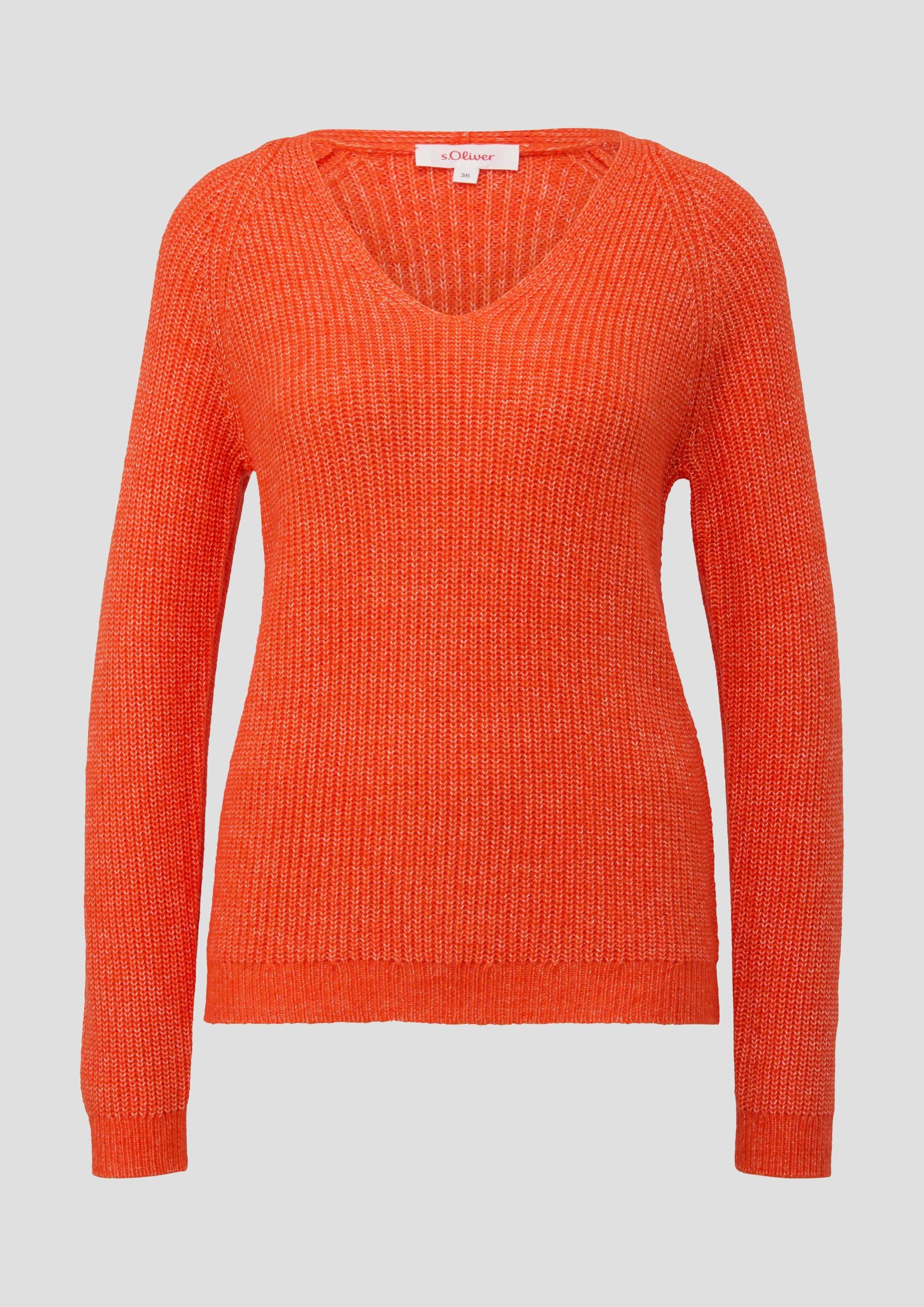 s.Oliver - Strickpullover mit Rippstruktur, Damen, Orange von s.Oliver