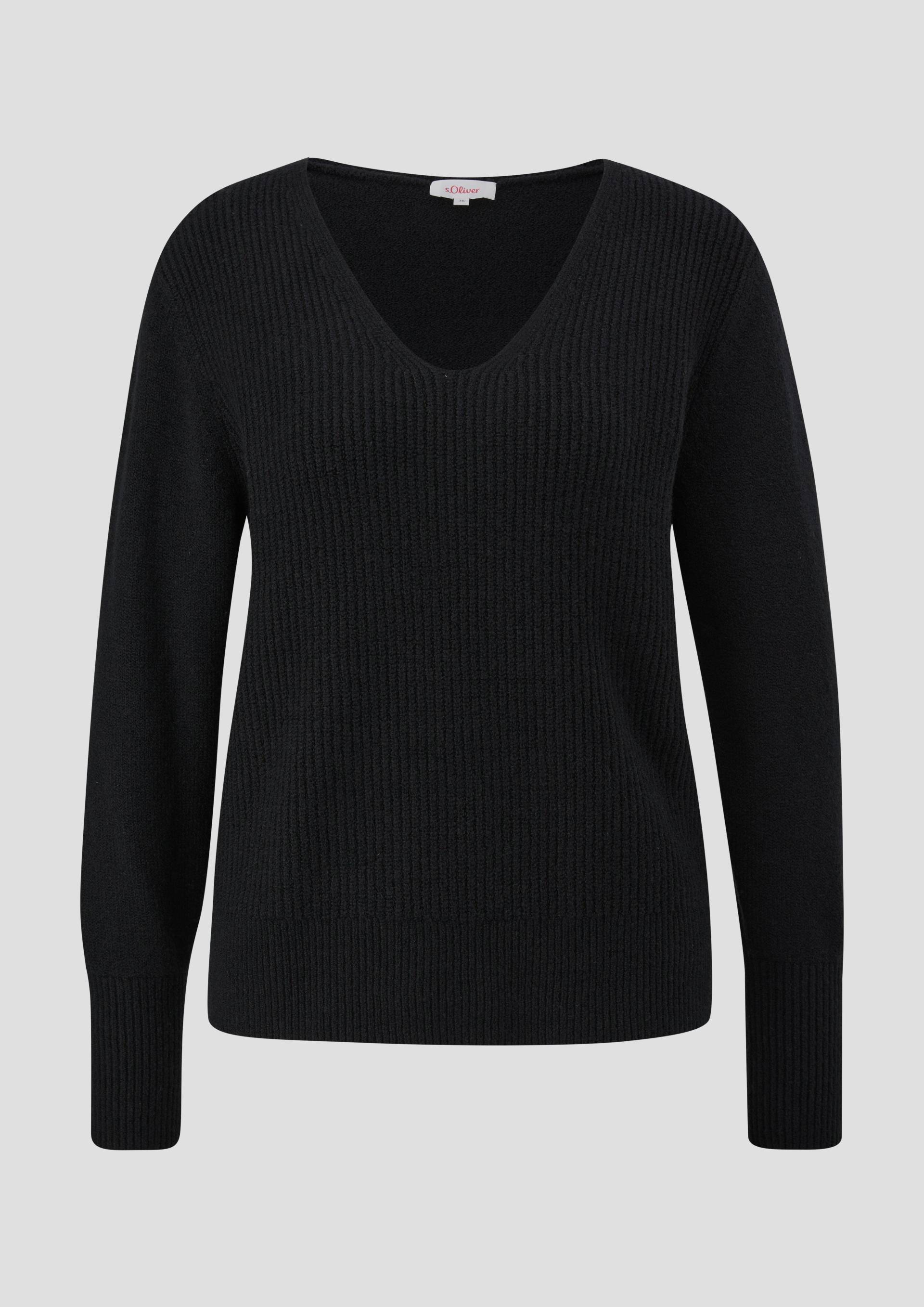 s.Oliver - Strickpullover mit Rippstruktur, Damen, schwarz von s.Oliver