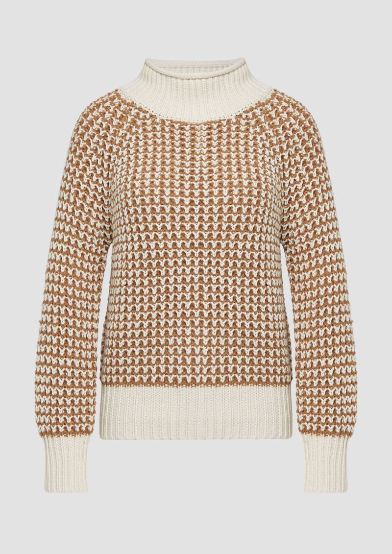 s.Oliver - Gemusterter Strickpullover mit Stehkragen im Relaxed Fit, Damen, creme|beige|braun von s.Oliver