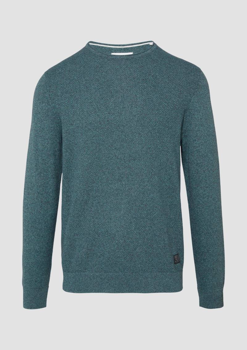 s.Oliver - Strickpullover mit Strukturmix und Logo-Patch, Herren, Blau von s.Oliver
