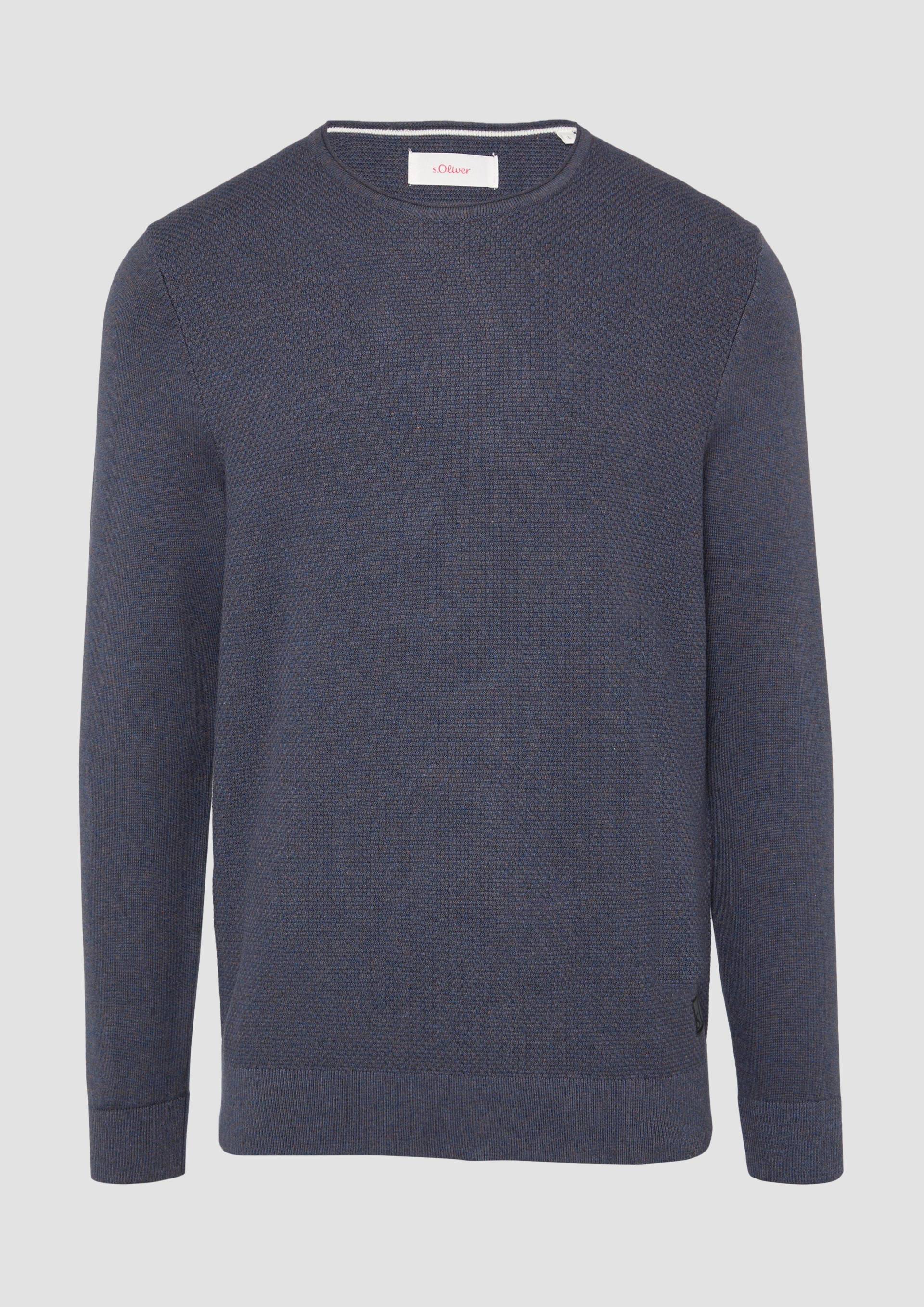 s.Oliver - Strickpullover mit Strukturmix und Logo-Patch, Herren, blau von s.Oliver