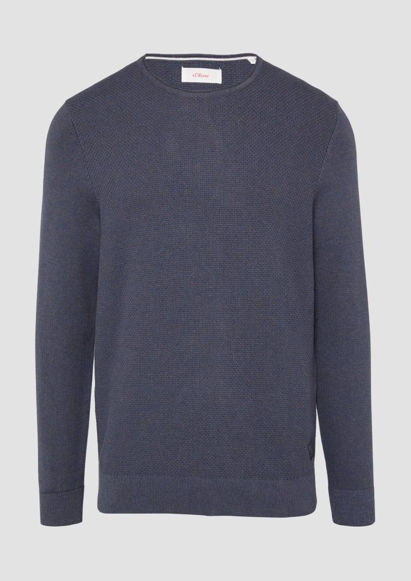 s.Oliver - Strickpullover mit Strukturmix und Logo-Patch, Herren, blau von s.Oliver