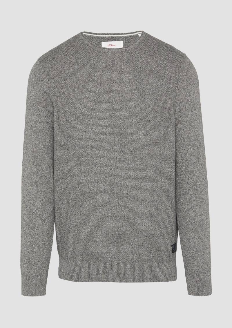 s.Oliver - Strickpullover mit Strukturmix und Logo-Patch, Herren, grau von s.Oliver