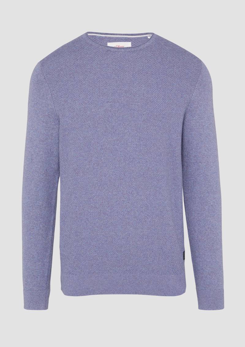 s.Oliver - Strickpullover mit Strukturmix und Logo-Patch, Herren, lila von s.Oliver