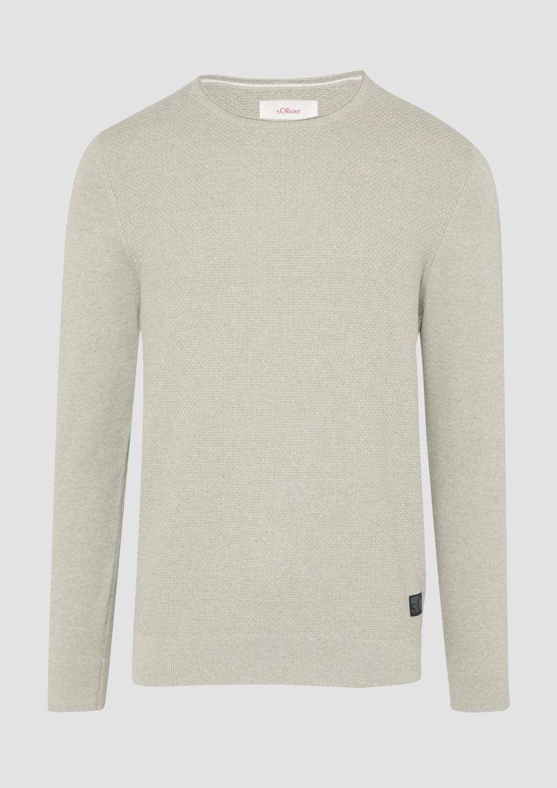 s.Oliver - Strickpullover mit Strukturmix und Logo-Patch, Herren, weiß von s.Oliver