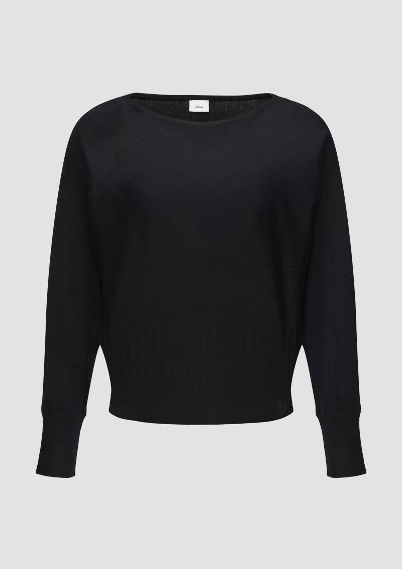 s.Oliver - Strickpullover mit Strukturmuster am Saum, Damen, schwarz von s.Oliver