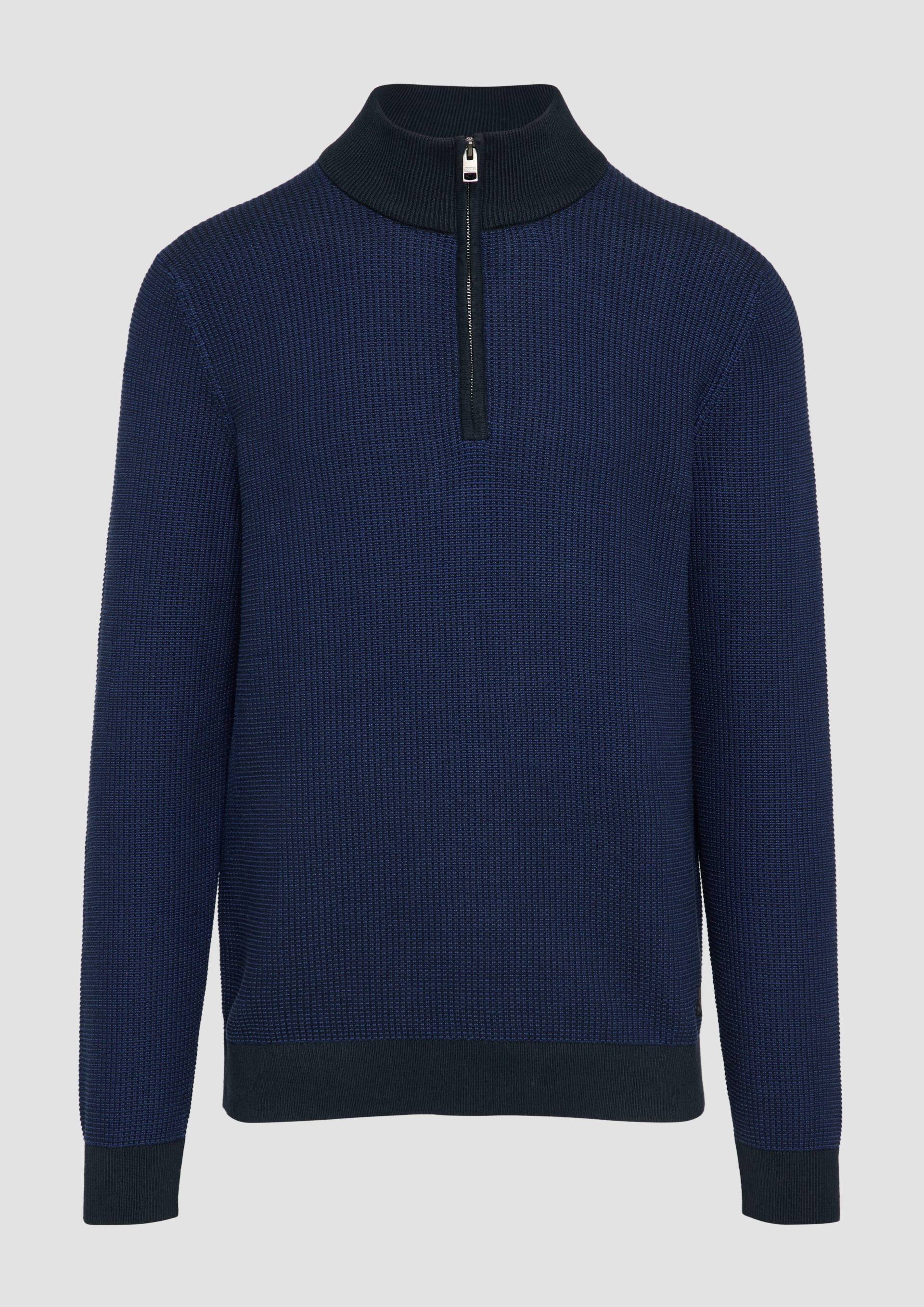 s.Oliver - Strickpullover mit Troyer-Kragen und Bi-Color-Struktur, Herren, blau von s.Oliver