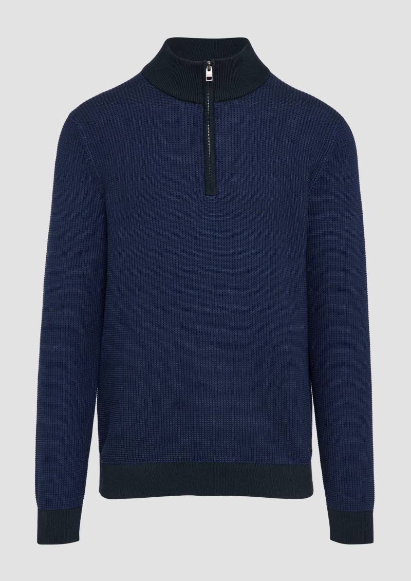 s.Oliver - Strickpullover mit Troyer-Kragen und Bi-Color-Struktur, Herren, blau von s.Oliver
