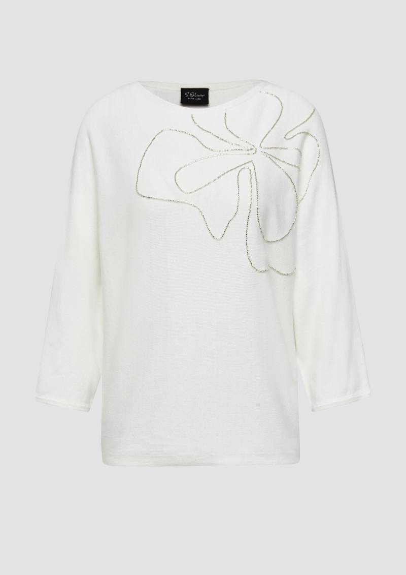 s.Oliver - Strickpullover mit Fledermausärmeln und Schmuckperlen, Damen, creme von s.Oliver