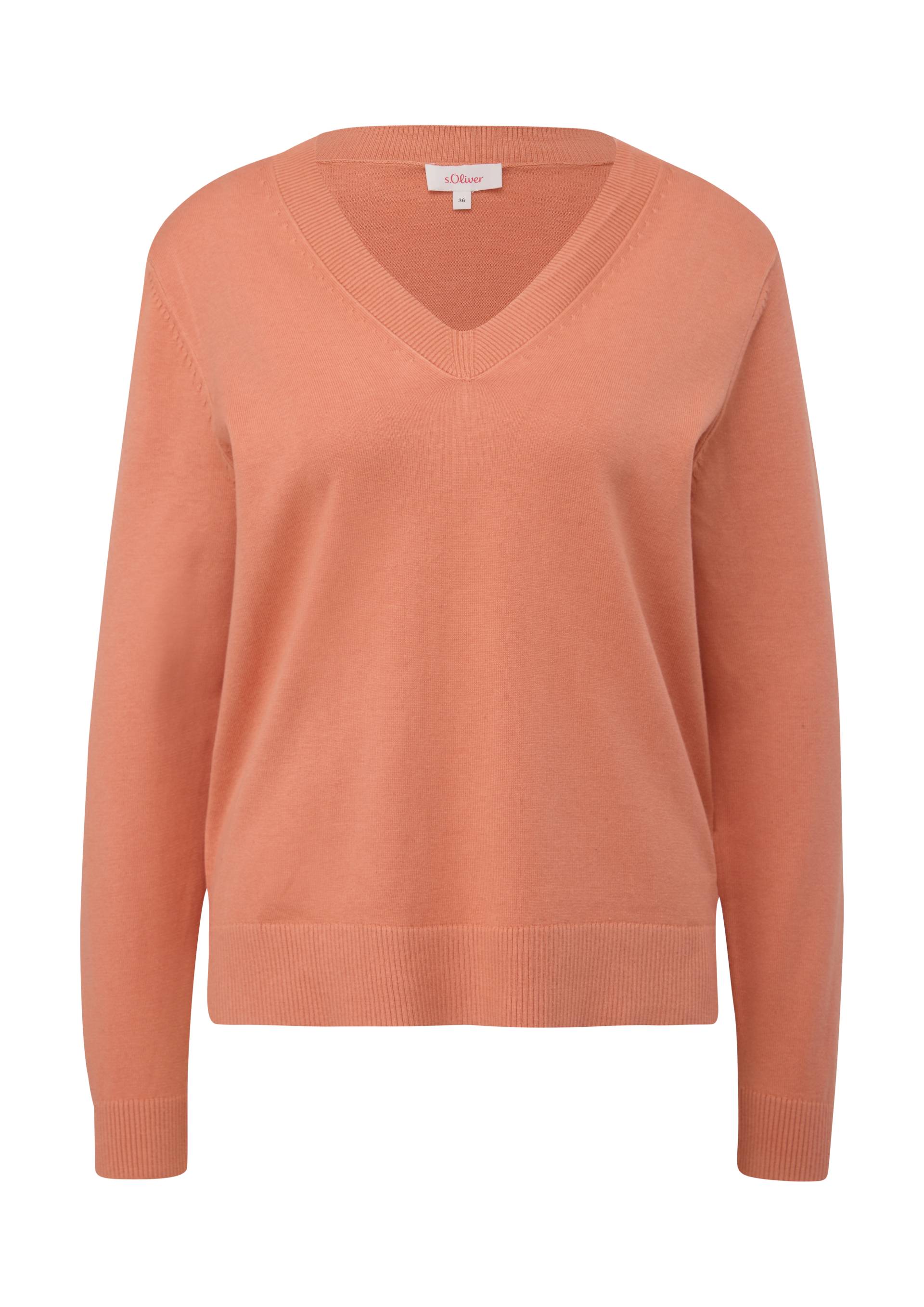 s.Oliver - Strickpullover mit V-Ausschnitt, Damen, Orange von s.Oliver