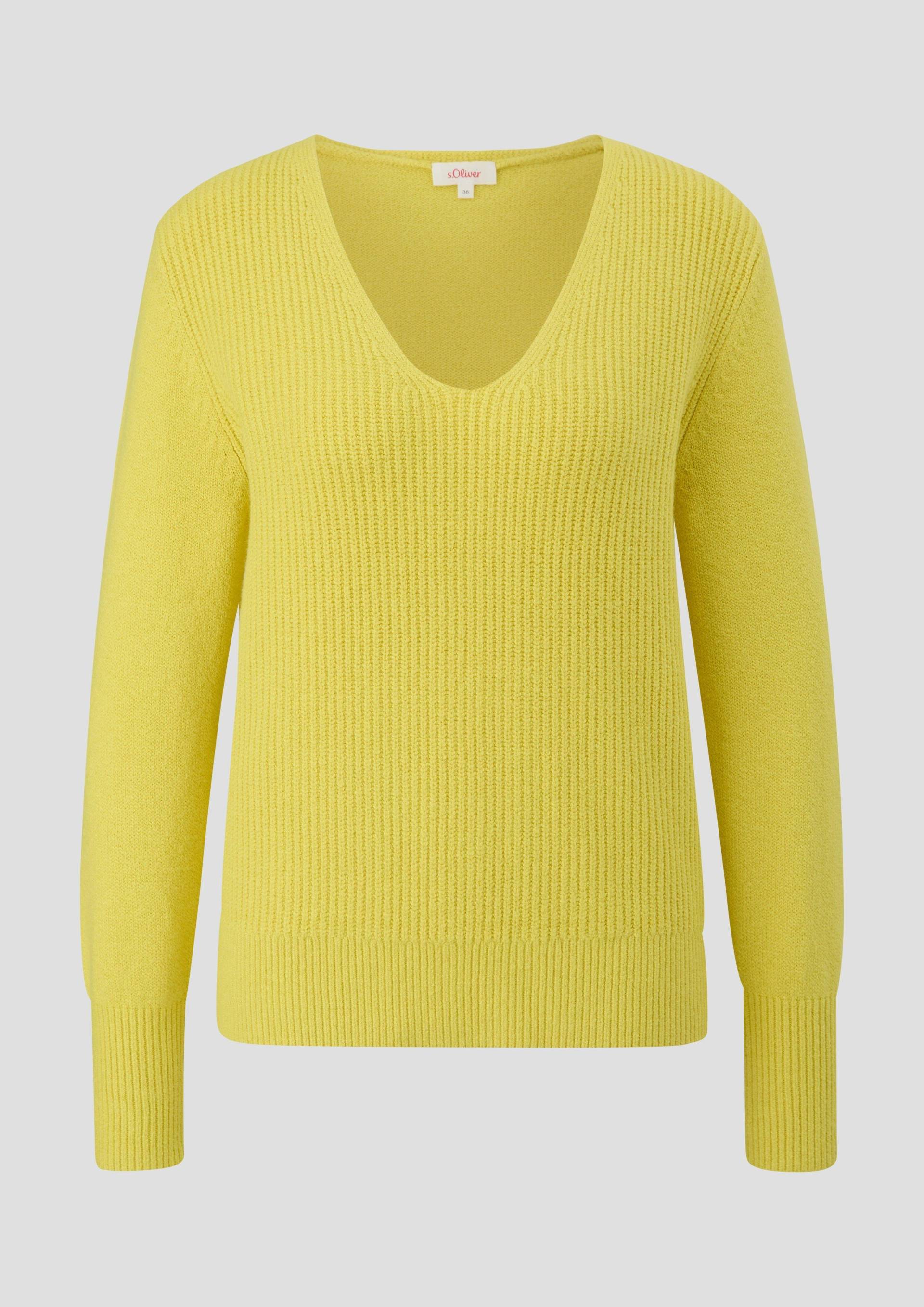 s.Oliver - Strickpullover mit V-Ausschnitt, Damen, gelb von s.Oliver